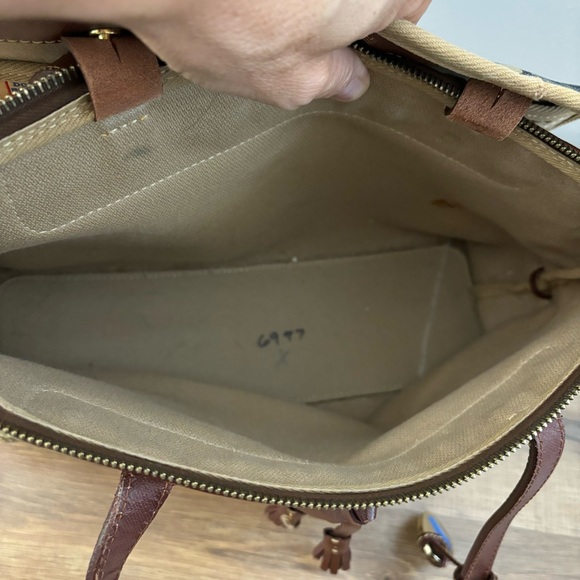 Dooney & Bourke Leather Logo Fabric Satchel Bag Purse Vintage Women’s - Picture 8 of 13